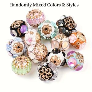 TEMU 5개 인도네시아 수공예 수지 비즈, 라인스톤이 달린 꽃 론델, 혼합 색상 - DIY 쥬얼리 만들기 재료, 비즈 공예 액세서리