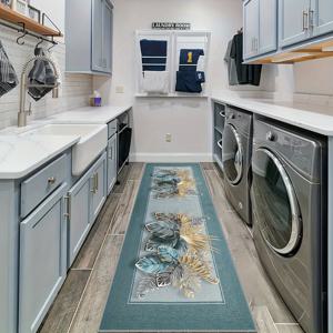 TEMU 골든 벨벳 장식 러너 매트, 섬세한 잎사귀 패턴 복도 매트, 실내용 패셔너블 미끄럼 방지 기계 세탁 가능한 러그, 부드럽고 편안한 긴 매트, 거실, 라운지, 탈의실에 적합