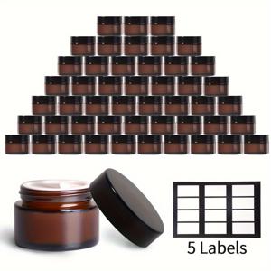 TEMU 48개 팩, 1온스 호박색 유리 크림 항아리, 30g 리필 가능 화장품 용기, 라이너 및 블랙 뚜껑 미니 자루, 발렌타인데이 선물용 작은 유리 크림 항아리, 로션, 페이스 크림, 바디 로션, 샘플 여행용 빈 메이크업 컨테이너 - 보호