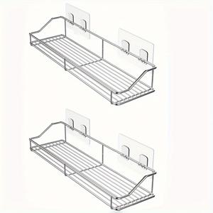 TEMU 주방, 욕실 등을 위한 2개 세트 스테인리스 스틸 무드릴 접착식 수납 선반 - 다용도 벽걸이 정리대, 랙|욕실선반