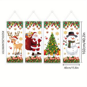 TEMU 크리스마스 도어 배너 세트 - 4개 휴일 현관 장식 깃발, 폴리에스테르, 다목적, 전기 없는 축제 장식, 집 외부, 벽난로 및 벽