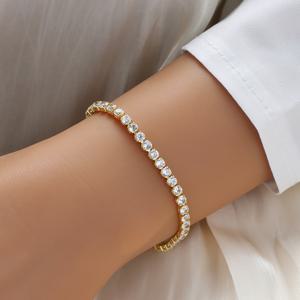 TEMU 우아한 18K 금도금 구리 팔찌, 3mm 라운드 큐빅 지르코니아, 싱글 로우 테니스 체인 디자인, 데일리 및 휴가 착용을 위한 다재다능한 액세서리 - 모든 계절에 적합