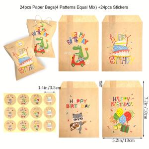 TEMU 24개의 파티 종이 가방 및 스티커: 생일, 결혼식 및 기타를 위한 축하 선물 가방 - 24개의 가방과 24개의 스티커 포함
