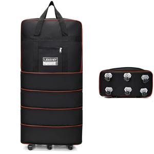 TEMU 휠이 달린 확장 가능한 블랙 여행 가방 - 대용량, 사진 및 카메라 장비용 접이식 수하물, 튼튼한 옥스포드 원단