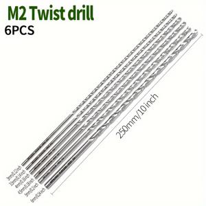 TEMU 코발트 M2 고속강 소재의 10인치 긴 드릴 비트 6개 세트, 금속 깊은 구멍 펀칭용, 초장 250mm, 독립 포장 3mm3.5mm4mm4.5mm5mm6mm