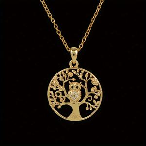 TEMU 빈티지 올빼미 생명의 나무 펜던트 목걸이, 18K 금 도금 구리, 합성 지르코니아, 우아한 속이 빈 동물 디자인 쥬얼리 남성 및 여성용, 일상 착용용|남자목걸이