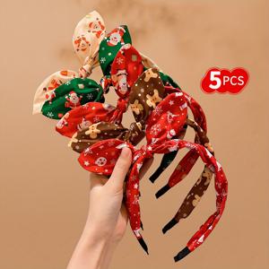 TEMU 5개 크리스마스 테마 헤어 액세서리, 만화 토끼 귀와 눈꽃 머리띠가 특징입니다.