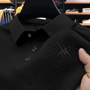 TEMU 남성용 반팔 셔츠 - 올리브 그린 & 블랙 H 로고 프린트, 비즈니스 캐주얼 & 골프/테니스 셔츠, 통기성 여름 버튼 칼라, 주름 방지 그린 탑, 오피스, 세미 포멀 이벤트용 (손세탁 가능)