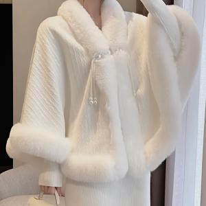 TEMU 안감 처리된 중국식 두꺼운 케이프 코트 쇼울 치파오 가을 겨울용 따뜻한 신상 숏 가운 쇼울 아우터웨어 웨딩