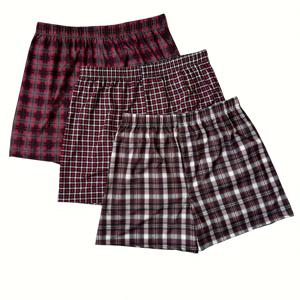 TEMU 3pcs 남성 체크 무늬 박서 브리프 - 탄력 있는 허리밴드 & 짧은 길이, 멀티컬러 (마룬/블랙/화이트) 체크 프린트 속옷 - 편안한 캐주얼 & 잠옷 반바지, 세탁기 사용 가능 박서 팬츠
