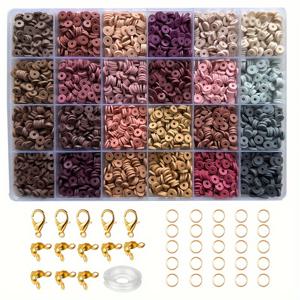 TEMU 2D 플랫 - 2400pcs 도자기 비즈 세트 DIY 팔찌 만들기 키트, 블랙 스톤 비즈, 24가지 컬러 폴리머 도자기 비즈 플랫 비즈, DIY 우정 팔찌를 위한 발견