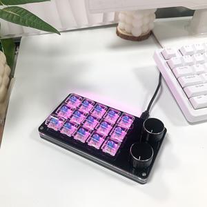 TEMU 프로그래밍 가능한 매크로, RGB 백라이트, 핫 스왑 키 및 볼륨 노브가 있는 인체공학적 15키 미니 키보드 - 왼손/오른손 사용을 위한 유선 USB 메카닉 게이밍 키보드|키캡|키캡