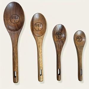 TEMU WIEZ 4pcs 자연적인 나무 측정 스푼 세트, 다기능 주방 도구, 베이킹, 요리, 향신료, 커피, 차, 밀크 파우더, 디저트, 케이크 - 내구성 있는 나무 재질