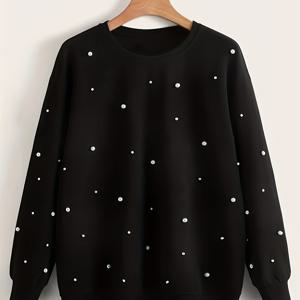 TEMU 유럽과 미국의 새로운 우아하고 패셔너블한 단색 진주 여성용 긴팔 탑