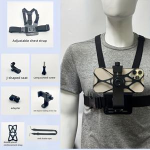 TEMU 1pc 조절 가능한 ABS 폰 가슴 마운트 해설 스트랩, 안티 셰이크 로프가 있는 액션 카메라, POV, 사이클링, 카약, 러닝, 블로깅용 호환되는 휴대 전화 홀더 - 아이폰, 히어로 11/10/9, 인스타 360 X2/X3, DJI 장치에 적합