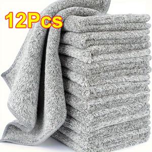 TEMU 12개 초흡수 마이크로화이버 청소용 천 - 빠른 건조, 자동차 및 주방용 대나무 숯 섬유 타월, 기름이 붙지 않음, 세탁 가능