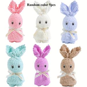 TEMU 5개 폴리에스테르 블렌드 토끼 손수건, 부드러운 산호 양털, 비전기, 깃털 없는, 귀여운 토끼 주방 수건, 웨딩, 생일, 축제, 기념품 선물 세트에 무작위 색상으로