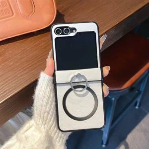 TEMU 휴대폰 케이스 - 삼성 Z Flip 6/5 폴더블폰에 적합한 비즈니스 스타일 마그네틱 리치 케이스, Z Flip 4/3용 링 홀더 포함, 남녀 모두를 위한 완전 보호 힌지 디자인.