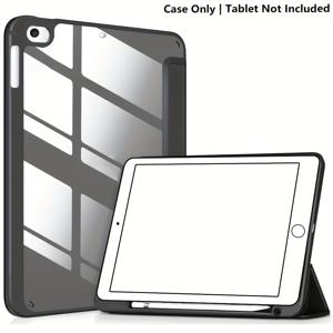 TEMU 아이패드 9.7인치 케이스 아크릴 플랫 보호 커버, 아이패드 6세대/5세대 2018/2017 케이스, 펜슬 홀더 포함, 슬림 경량 스마트 트라이폴드 스탠드 케이스 (A1893/A1954/A1822/A1823)/아이패드 에어 1/2/아이패드 프로 9.7