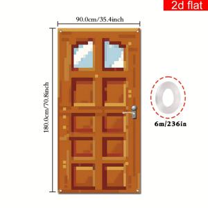TEMU 2D 평면, 1pc 픽셀 생일 파티 도어 커버 - 화려한 레트로 게임 룸 목제 테마 포치 신호 배너, 내구성 있는 폴리에스테르, 전기 없음, 가정 장식 및 사진 배경, 게임 룸 장식, 2D 평면