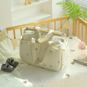 TEMU 한국 스타일 곰돌이 고급 대용량 엄마 가방, 퀼팅 심플 여행용 유모차 걸이 가방, 다기능 수납 가방.