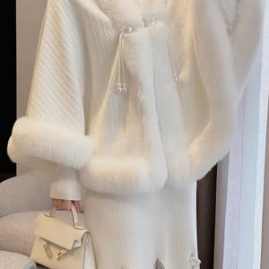 TEMU 1개 우아한 숄 케이프 - 고급 웨딩 & 치파오 랩, 부드러운 폴리에스터 퍼 느낌, 정장 및 추위 날씨용, 손세탁/건조 세탁 전용, 특별한 행사 액세서리, 세련된 커버업, 소재, 스타일리시 브라이덜 액세서리