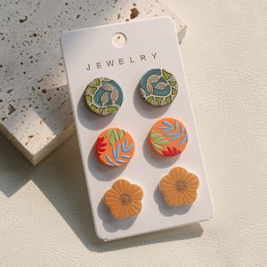 TEMU 여성용 카드형 귀걸이 3종 세트 봄/여름 신상품 라운드 꽃 모양 혼합 이어링, 점토 질감 빈티지 귀여운 휴일 선물 장식