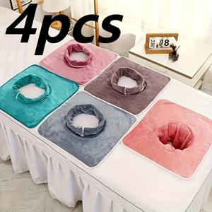 TEMU 4pcs 폴리에스터 얼굴 마사지 베개, 부드럽고 흡수성, 향이 없는, 재사용 가능한, 미용실, 침대 머리 구멍 수건, 얼굴 천, 침구