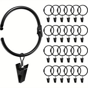 TEMU 24개 2인치 방수 블랙 메탈 커튼 링 클립 포함 - 창문, 바퀴, 장식 철 커튼을 위한 열거 가능한 드레이리 행거, 현대 스타일, 창문 트리트먼트 | 현대 커튼 링 | 내구성 있는 메탈 행거, 창문 커튼