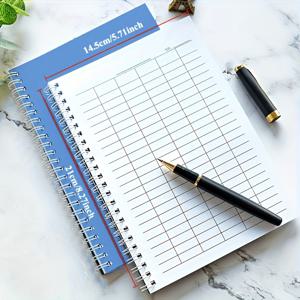 TEMU 1pc A5 스피럴 바운드 그리드 종이 노트북, 100페이지, 블루 텍스처 커버, 수평/수직 레이아웃 옵션, 시간 추적, 랭킹, 회계, 재고 관리, 활동 계획, 회계 일지 | 정리된 쓰기 도구 | 내구성 커버, 그리드 노트북