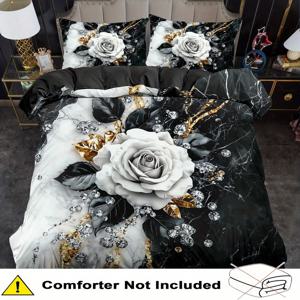 TEMU 2/3피스 퀼트 커버 세트, 고딕 장미 꽃무늬 이불 커버 세트, 킹/퀸 사이즈 침구 세트, 폴리에스터 세탁 가능, 퀼트 장식, 침실/게스트룸, 생일 선물 (이불 커버 1개 + 베개커버 1개 또는 2개 포함, 퀼트 코어 미포함)