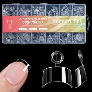 TEMU 600개 인공 아크릴 사각형 손톱 팁 - 짧은, 광택 있는, 알몬드 모양의 프레스 온 손톱 디자인, 컬러풀한 패턴이 있는 투명한 손톱 팁, 짧은 손톱에 완벽한 손톱 아트 용품 | 컬러풀한 손톱 팁 | 광택 있는 손톱 팁, 손톱 관리 필수품|네일팁