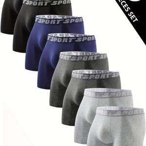 TEMU 8개 남성용 풀 길이 복서 브리프 - 부드럽고 편안한 하의 고탄력 원단, 단색 심플 복서 쇼츠 체육관, 캐주얼 & 일상복용 - 대량 패키지 가치 (손세탁 불가) - 디스크리트 남성 하의 컬렉션|남자반바지|남성반바지