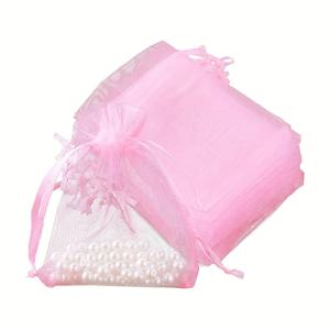 TEMU 100개 핑크 쉬어 오간자 선물백, 2x3인치 - 리본 끈 장식 메쉬 백, 파티 용품, 웨딩 데코, 메이크업 & 네트 선물용 소형 선물봉투, 크리스마스, 할로윈