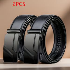 TEMU 남성용 자동 버클 비즈니스 벨트 2개, 패션 캐주얼 버클 벨트, 슈트와 청바지 매치 가능, 올 시즌 범용 사용