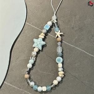 TEMU 1개 수제 오션 테마 비즈 핸드폰 스트랩 ( & 별 장식), 조절 가능한 휴대폰 케이스/헤드폰 커버/여성 가방용 손목끈, 멀티컬러 해변 스타일 액세서리