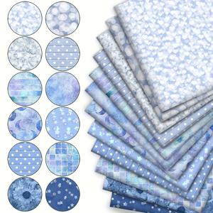 TEMU 12pcs Cool Tone Pastel Fabric Swatches - 소프트 폴리에스터 스타 & 하트 패턴, 블루, 퍼플, 민트 그린, 화이트, DIY 크래프트, 인형 옷, 가방, 베개, 9.45x20 인치, 크래프트 패브릭 | 퀼팅 텍스처 | 스무스 텍스처, 퀼팅 패브릭, DIY 지갑 만들기