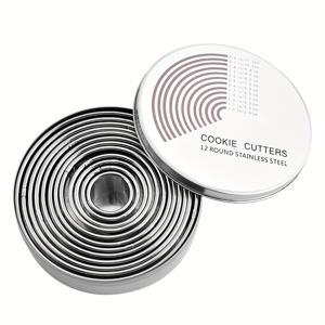 TEMU 12pcs 스테인레스 스틸 무스 컵 12pcs 세트 라운드 케이크 모양 베이킹 도구 돈ัท 폰당 쿠키 모양