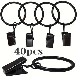 TEMU 40개 블랙 메탈 커튼 클립, 철 링 포함 - 클래식 전기 도금 마감, 드레스 및 창문 트리트먼트용 견고한 걸이 클립, 창문 트리트먼트 액세서리 | 세련된 블랙 마감 | 전기 도금 메탈