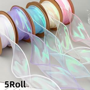 TEMU 5개 롤의 아일러시드 오르가자 리본 - 다양한 색상으로 웨이브 엣지 디자인, DIY 공예, 꽃束, 선물 포장 및 장식에 완벽한 - 크리스마스, 부활절, 데이 및 더 이상 이상적인 선물 포장 리본 | 아일러시드 리본 | 부드러운 텍스처 리본, 장식
