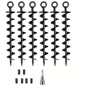 TEMU 텐트, 트램폴린, 야외 스테이크, 정원 기둥 및 안전한 고정용 6팩 15인치 헤비듀티 나선형 지상 앵커 - 블랙 아이언, 14년 이상