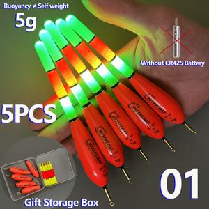 TEMU 배터리 없는 5팩 낚시 플로트 야광 루어 세트, 주야간 롱캐스팅 송어 낚시용 파리 보관함 포함