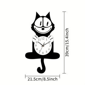 TEMU 1개 글로우틱 미소 짓는 고양이 벽시계 - 조용한 아크릴 만화 고양이 시계와 장난스러운 꼬리 스윙, 배터리로 작동하는 거실/침실/서재 홈 데코 - 고양이 애호가를 위한 독특한 선물, 침실 시간표