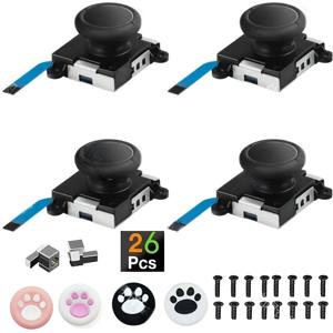 TEMU 닌텐도 스위치/오엘디 라이트용 26피스 스위치 핸들 교체 부품 세트 (D-패드 포함), 시뮬레이션 썸스틱 수리 키트 - 스틱 4개 교체 + 금속 클립 2개 + 캣클로우 스티커 + Y자형 나사 8개