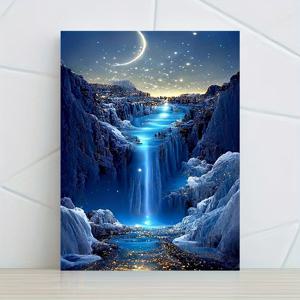 TEMU 별이 빛나는 하늘 아래의 폭포가 있는 캔버스 아트 1개. 가정의 침실, 주방, 거실, 욕실, 호텔, 카페, 사무실 및 화장실에 적합합니다. 이 액자 없는 캔버스 벽걸이 아트 포스터는 12X16인치입니다.