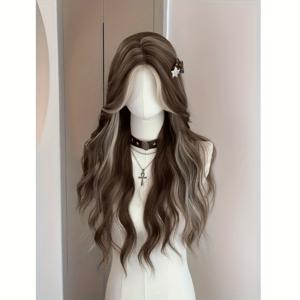 TEMU 28인치 우아한 여성용 단백질 필라멘트 모발 모발, 부드러운 곱슬머리, 자연스러운 갈색과 블론드 - 일상 및 휴일 착용, 축제용 머리 액세서리 | 세련된 머리피스 | 긴 머리 모발