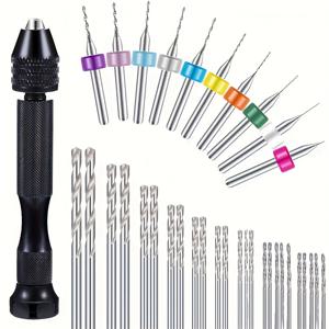 TEMU 36pcs 정밀 핸드 드릴 비트 세트, 스테인레스 스틸 네델 타입 비스와 25 드릴과 10 카르비드 PCB 회전 도구, 레진, 목공, 보석 제조 및 조각 - 손동작 및 정밀 드릴링