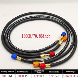 TEMU 1.8M 블랙 폭발 방지 냉매 호스 세트, R12, R22, R134A, 404, 502, HVAC 자동차 냉매 충전 키트 (600-3000 PSI 부실 압력)