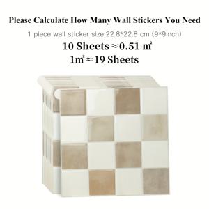 TEMU 10팩 이지 킹 3D 자체 접착 타일 벽 스티커 - 껍질 벗기고 붙이기 작은 그리드 디자인, 내구성 있는 PET 소재, 청소 용이, 9x9인치 정사각형, 실내 홈 데코용 다양한 색상, 욕실 리모델링 | 광택 마감 | 쉬운 설치 타일, 욕실 벽 타일