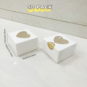 TEMU 30/50개 흰색 상자, 투명 창지지 포함 - 4x4x2.5인치 정사각형 쿠키 & 컵케이크 용기, 냉동 보관 가능, 페이스트리, 소형 케이크, 크리스마스 & 할로윈 장식, 상자 | 장식용 상자 | 종이
